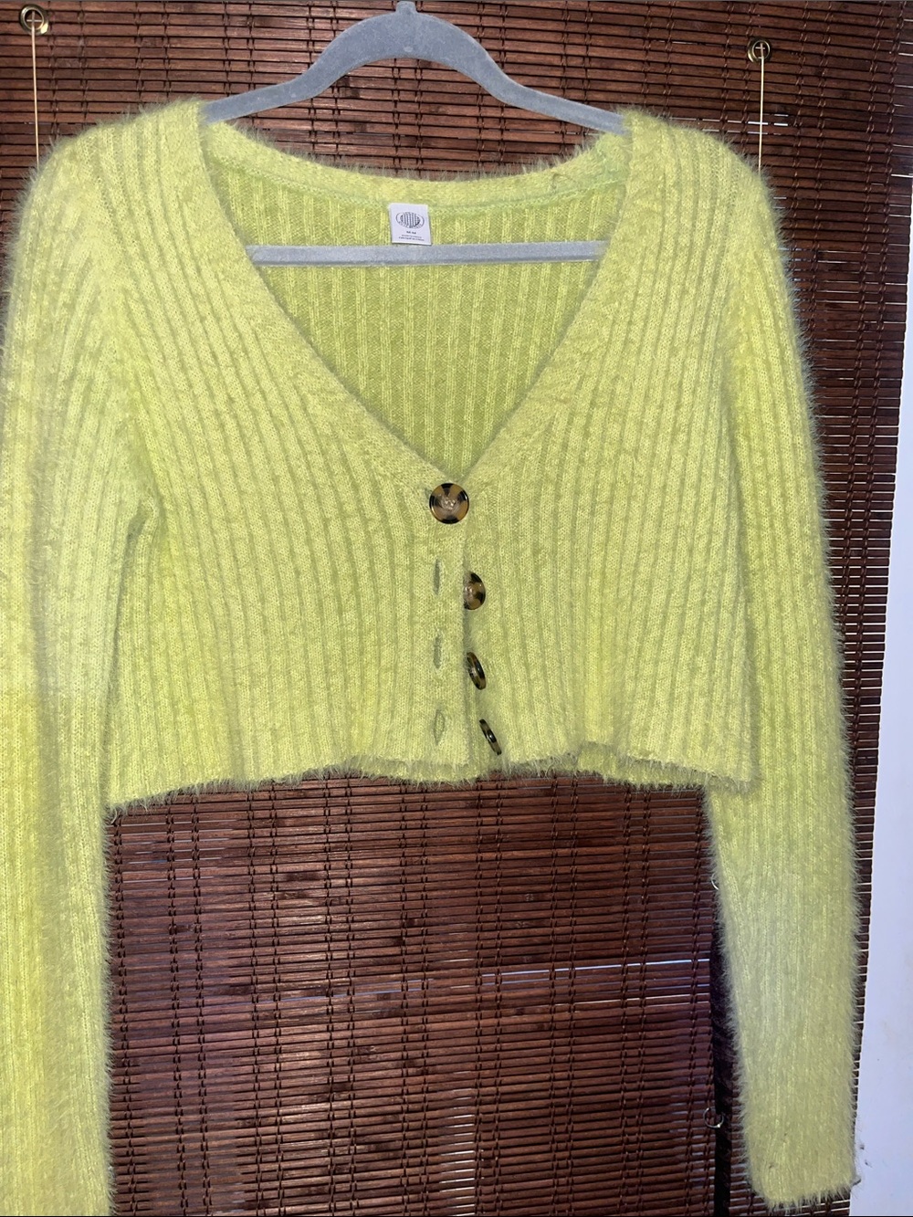 Urban Outfitters Lime Green Fuzzy Cropped V-Neck Cardigan